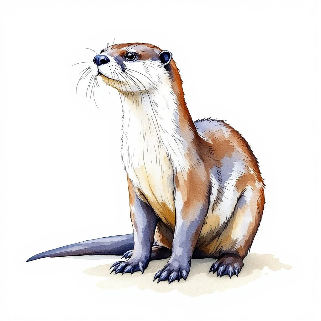 Watercolor illustration of European otter (Lutra lutra)