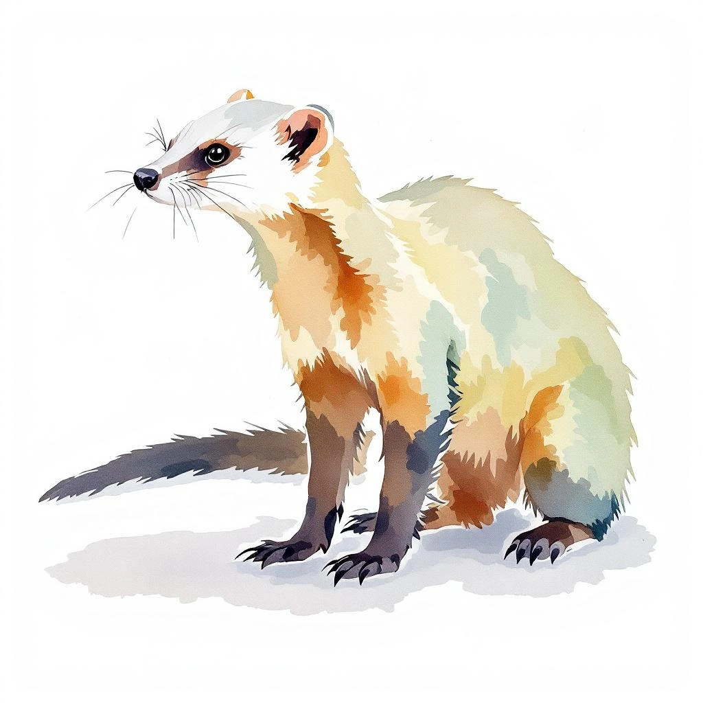 Watercolor illustration of Everett's ferret-badger (Melogale everetti)