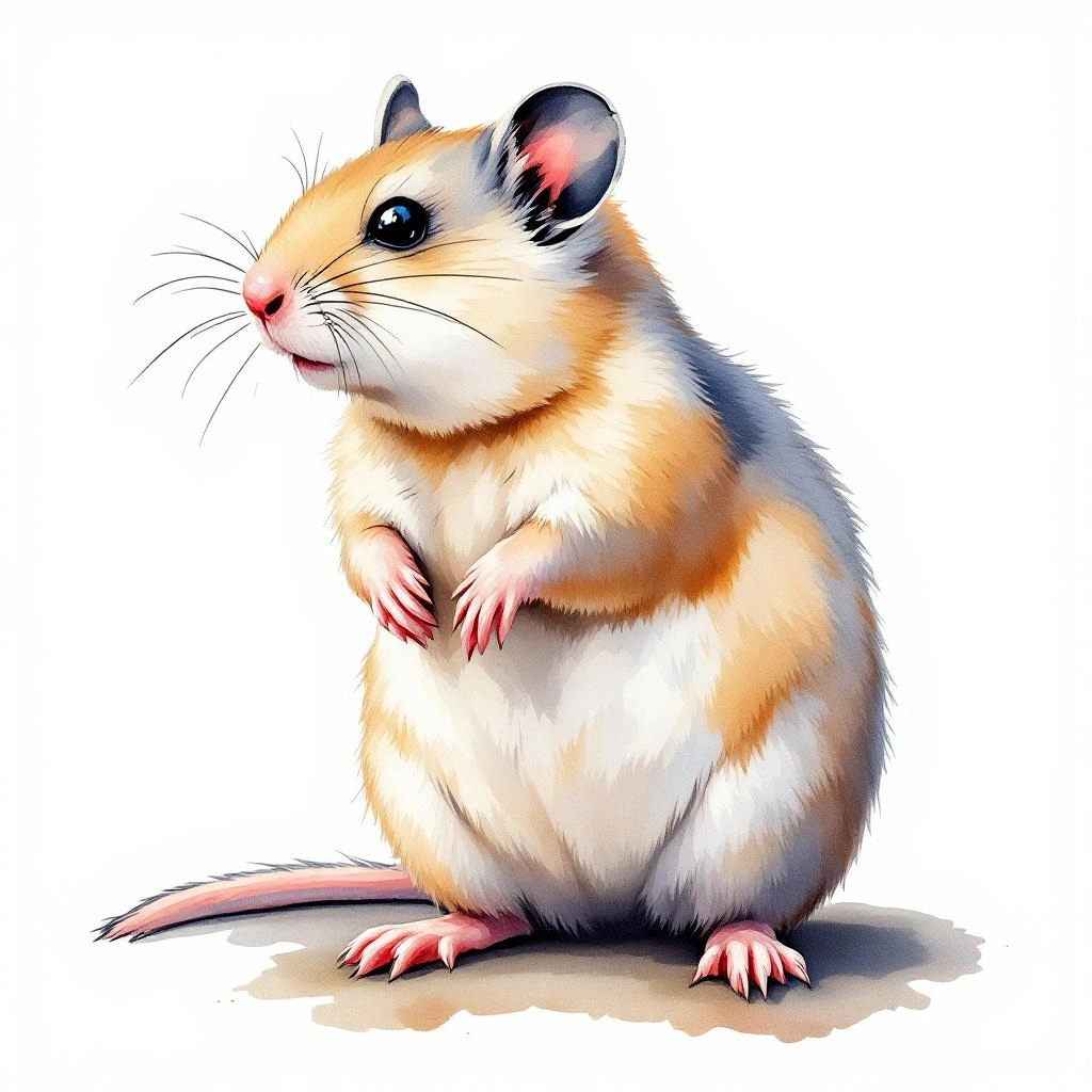 Watercolor illustration of Eversmann s Hamster (Allocricetulus eversmanni)
