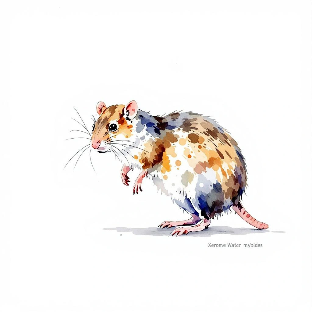 Watercolor illustration of False Water Rat (Xeromys myoides)
