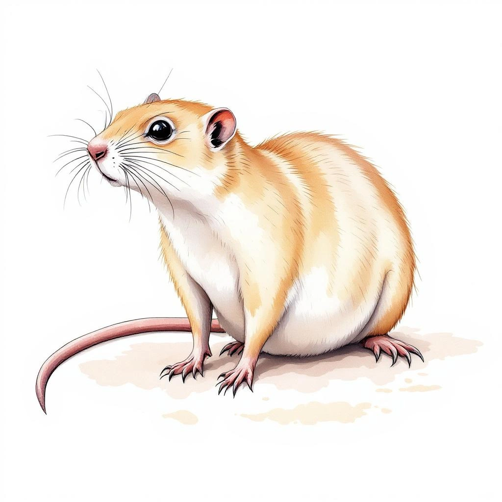 Watercolor illustration of Fat Sand Rat (Psammomys obesus)