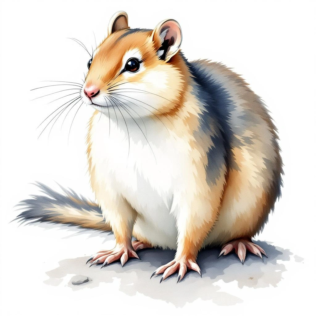 Watercolor illustration of Fat-tailed Jird (Pachyuromys duprasi)