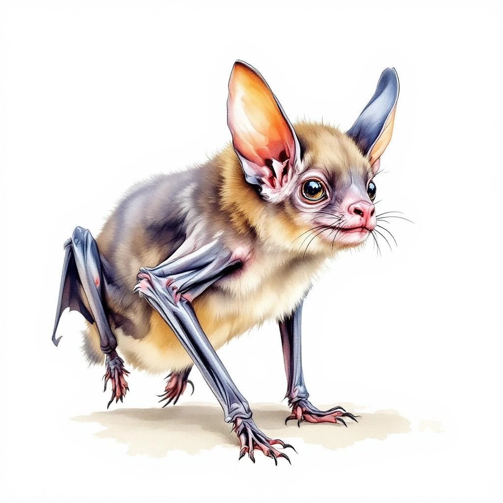 Watercolor illustration of Fischer's Little Fruit Bat (Rhinophylla fischerae)