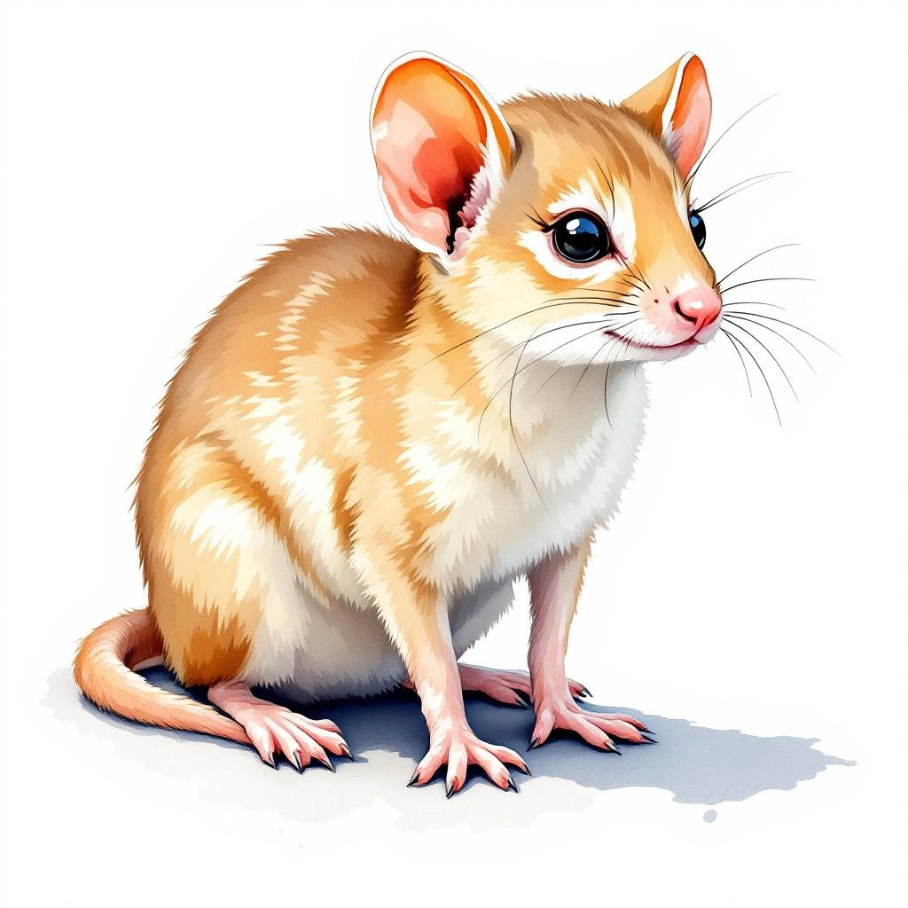 Watercolor illustration of Five-toed Pygmy Jerboa (Cardiocranius paradoxus)