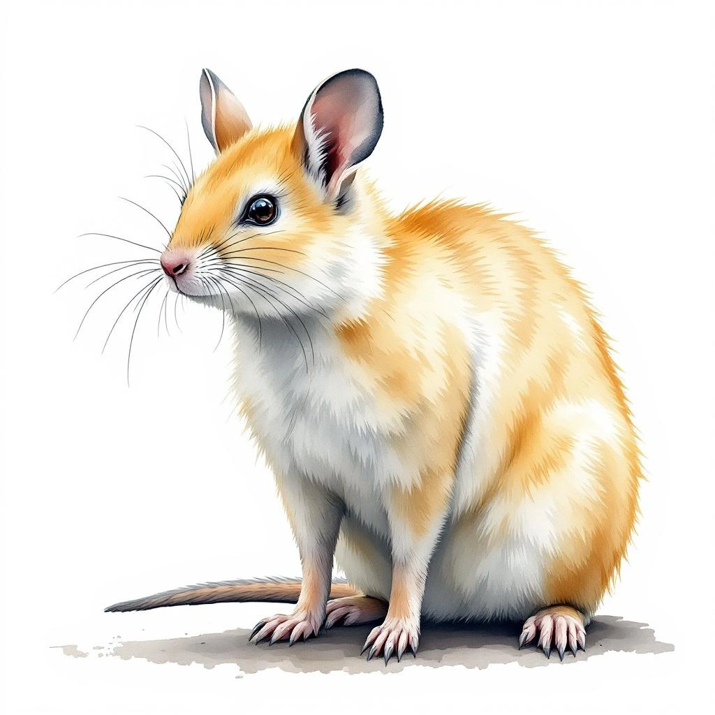 Watercolor illustration of Flavescent Oryzomys (Cerradomys subflavus)