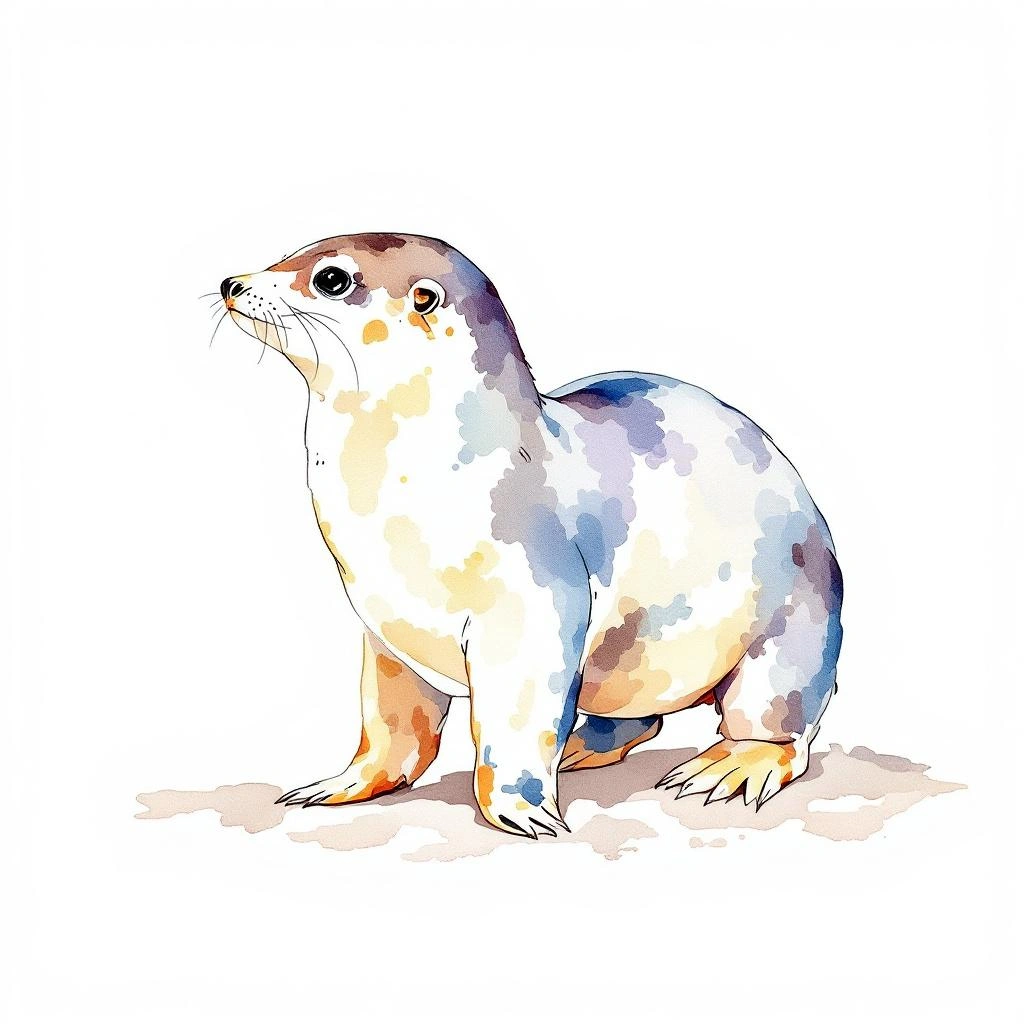 Watercolor illustration of Foca Pia (Pagophilus groenlandicus)