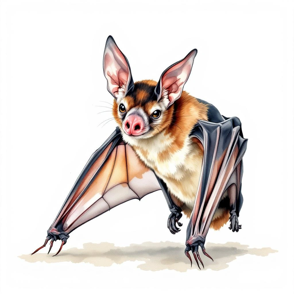 Watercolor illustration of Formosan Tube-nosed Bat (Harpiola isodon)
