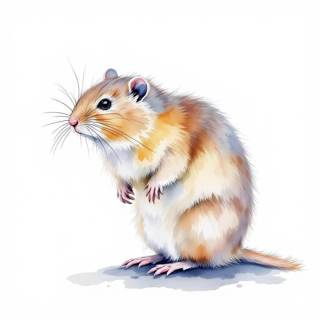 Watercolor illustration of Forrest s Mountain Vole (Neodon forresti)
