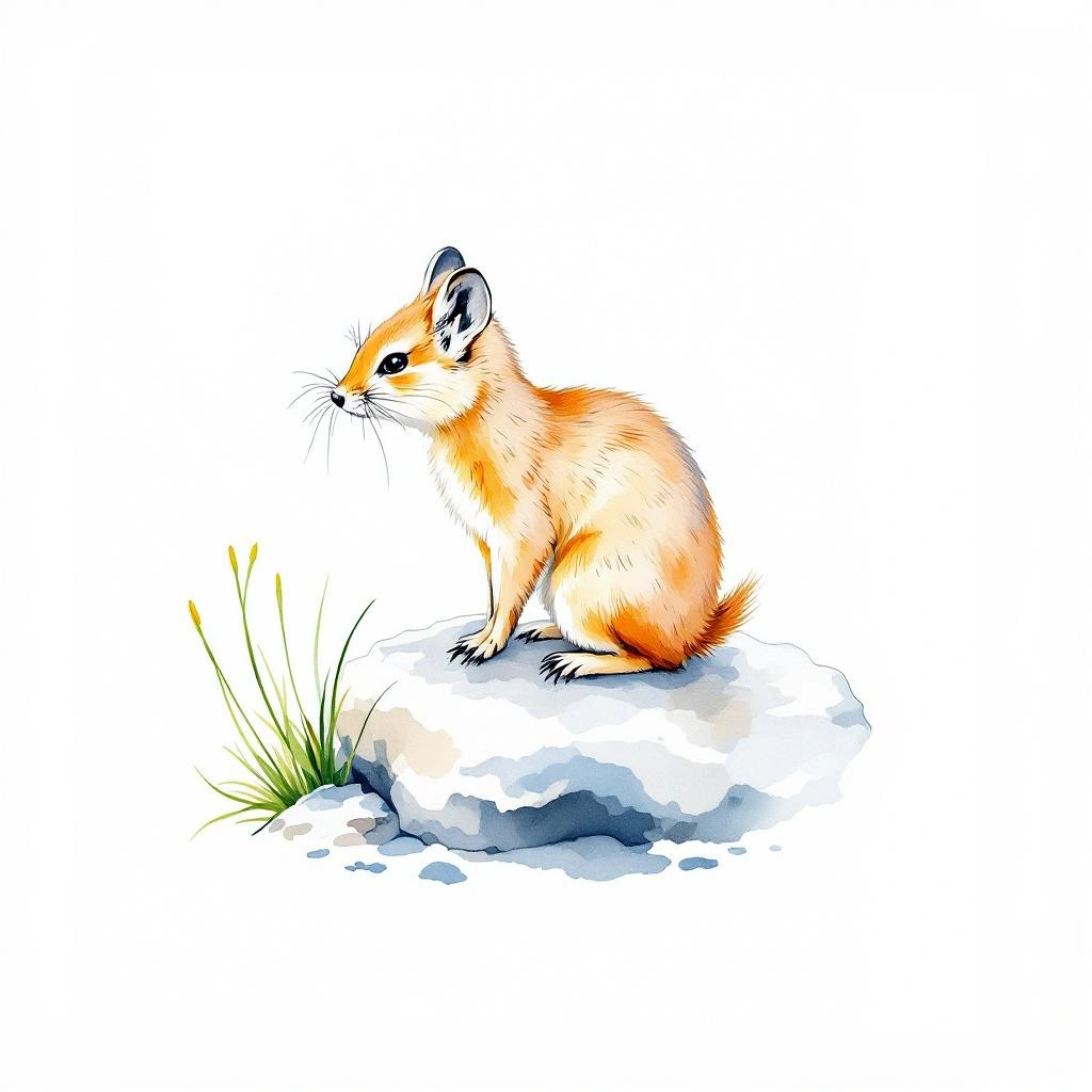 Watercolor illustration of Forrest s Pika (Ochotona forresti)