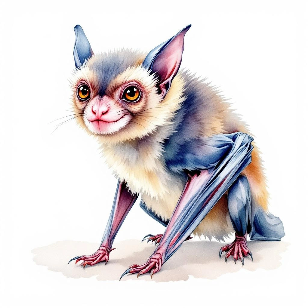Watercolor illustration of Fraternal Fruit-eating Bat (Artibeus fraterculus)