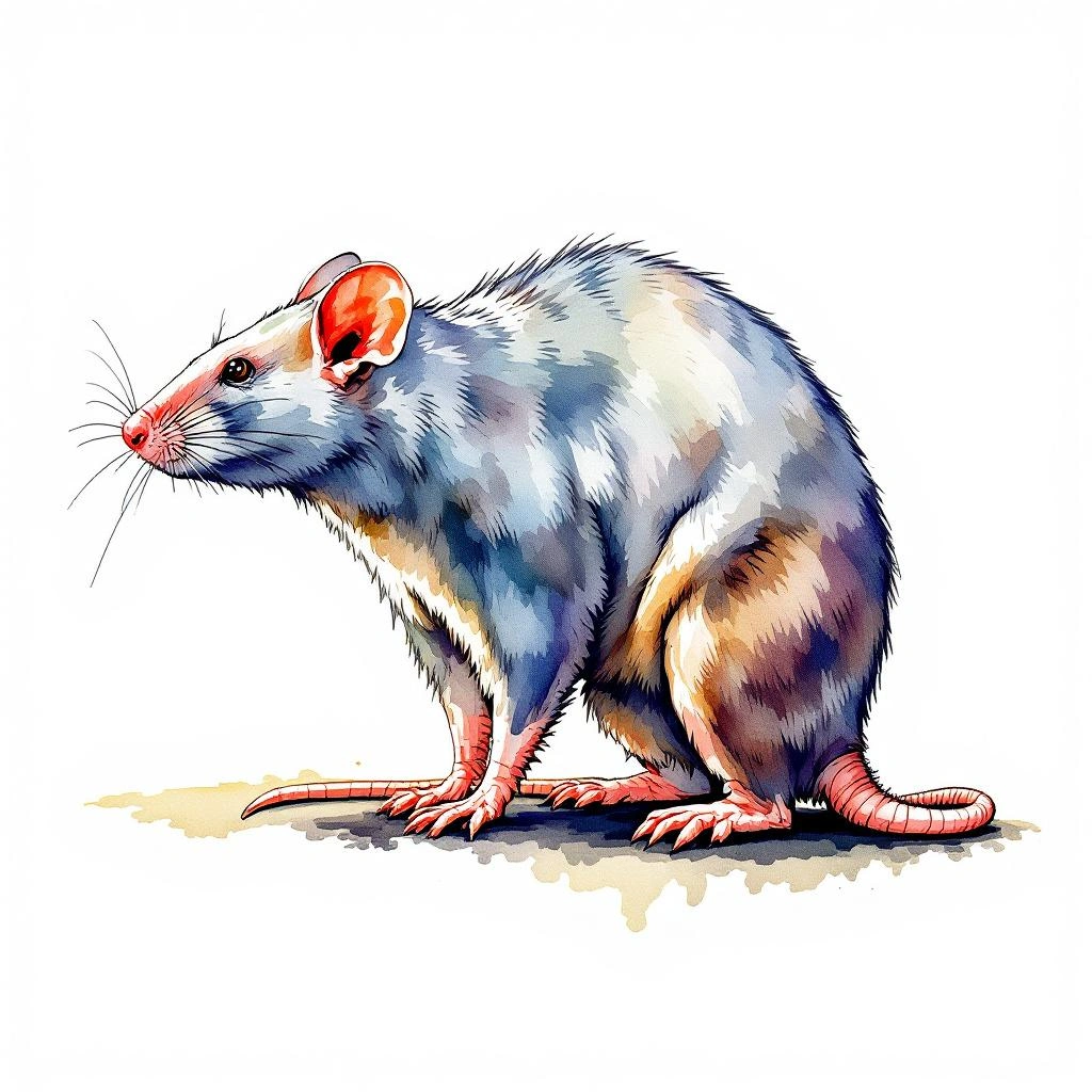 Watercolor illustration of Galapágos Giant Rat (Megaoryzomys curioi)