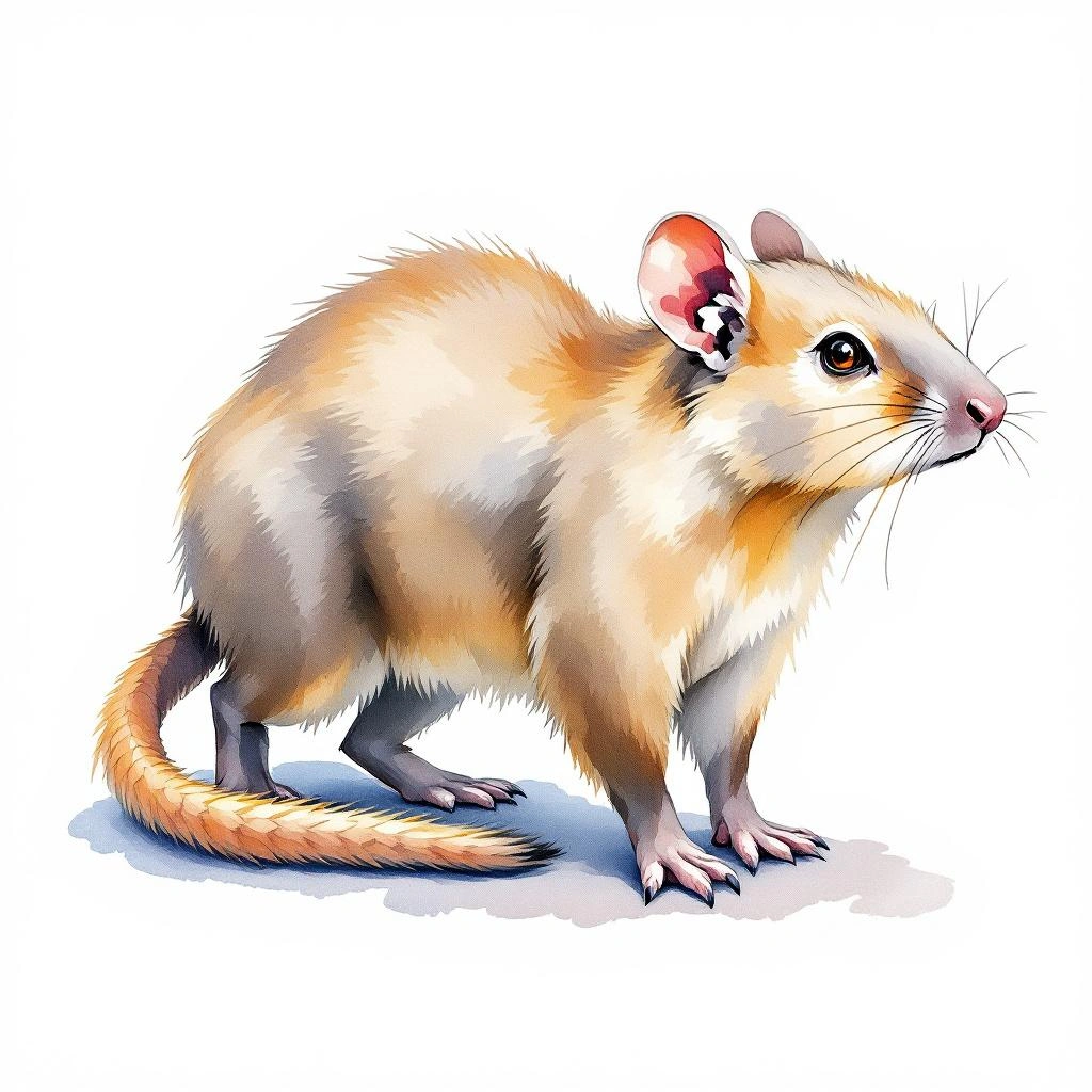 Watercolor illustration of Galapagos Oryzomys (Aegialomys galapagoensis)