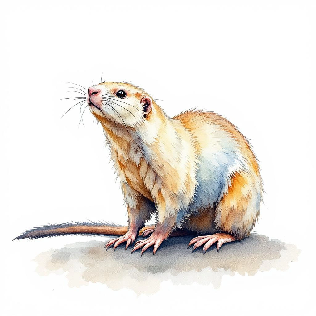 Watercolor illustration of Gansu Mole (Scapanulus oweni)
