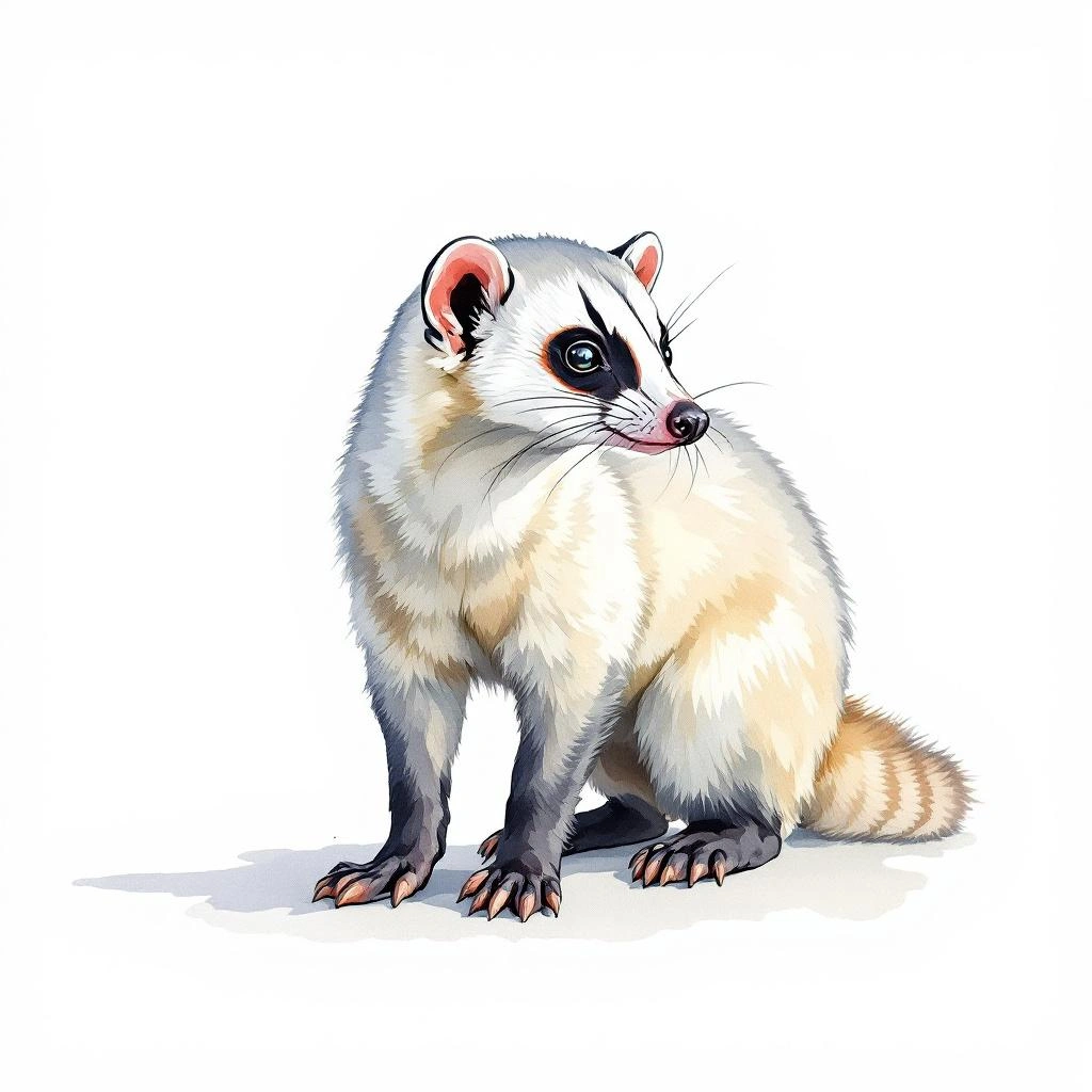 Watercolor illustration of Gem-faced civet (Paguma larvata)