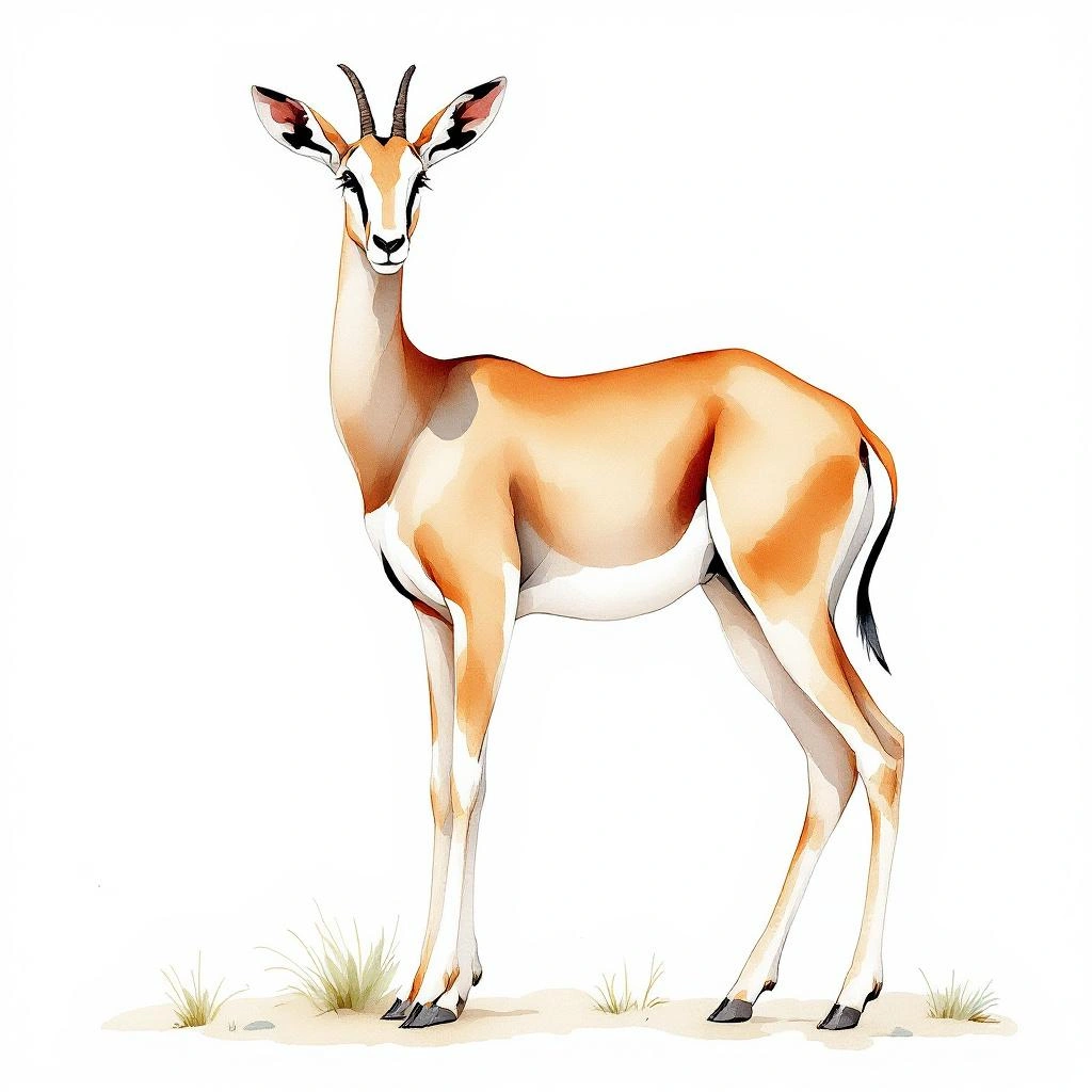 Watercolor illustration of Gerenuk (Litocranius walleri)