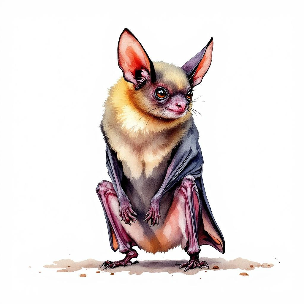 Watercolor illustration of Gervais's Fruit-eating Bat (Artibeus cinereus)