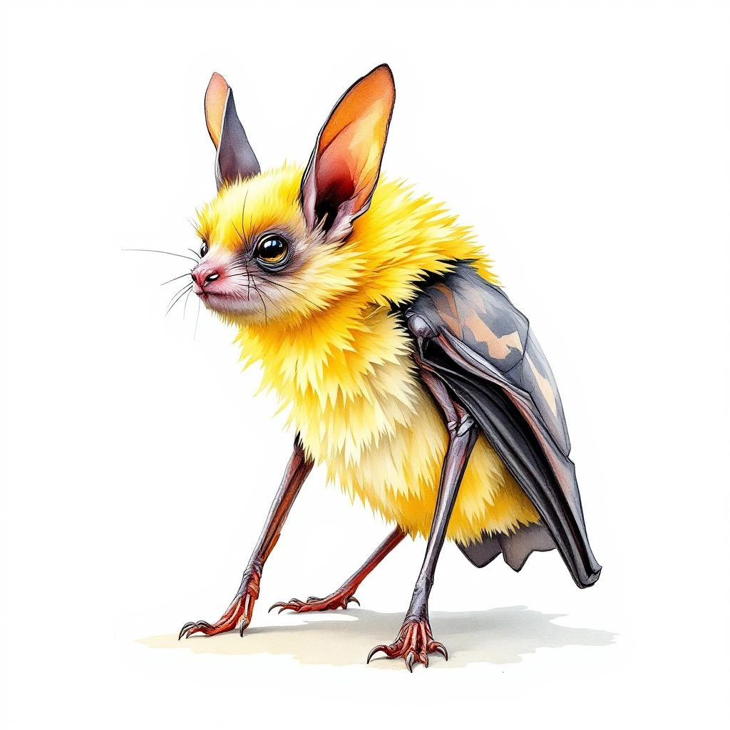 Watercolor illustration of Gianna’s Yellow-shouldered Bat (Sturnira giannae)