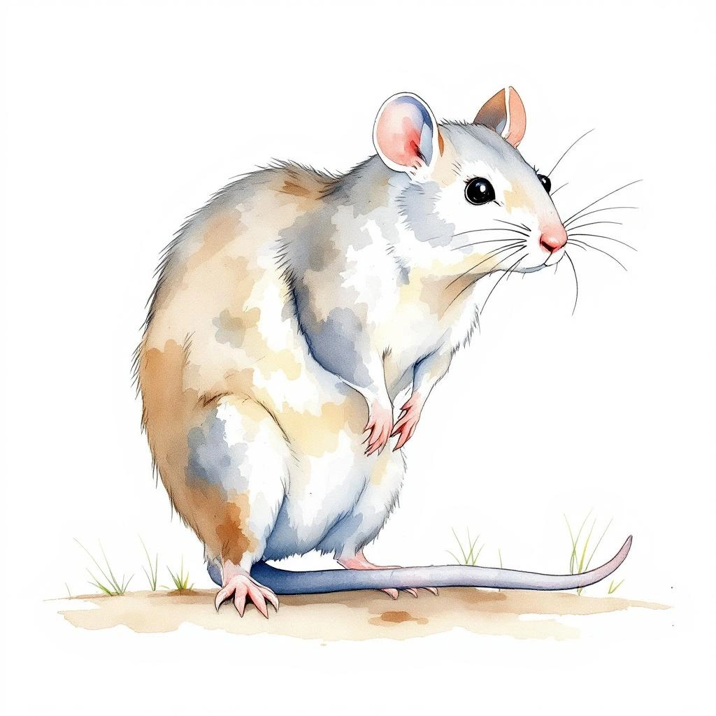 Watercolor illustration of Giant Jumping Rat (Hypogeomys antimena)
