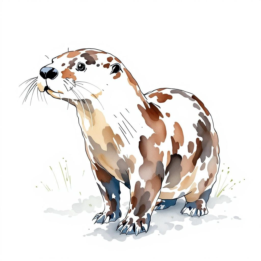 Watercolor illustration of Giant Otter (Pteronura brasiliensis)
