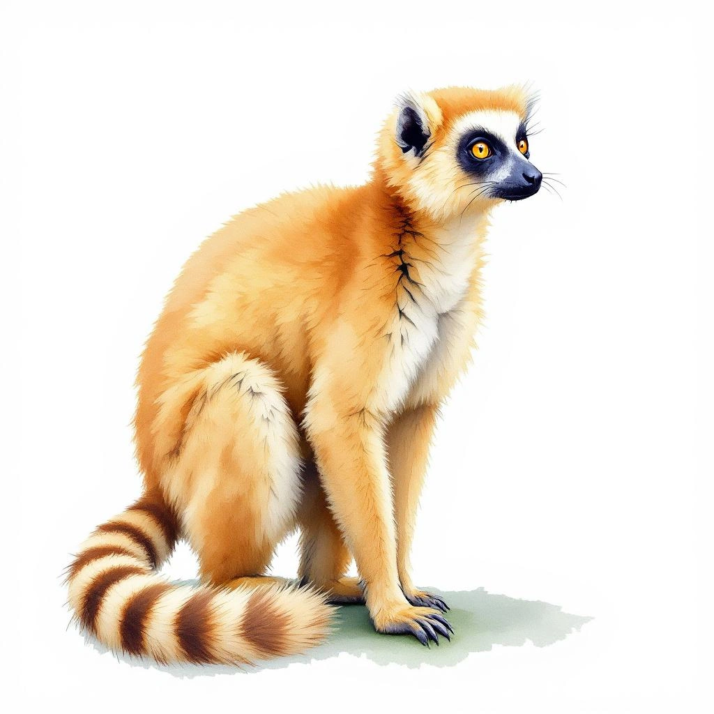 Watercolor illustration of Golden Bamboo Lemur (Hapalemur aureus)