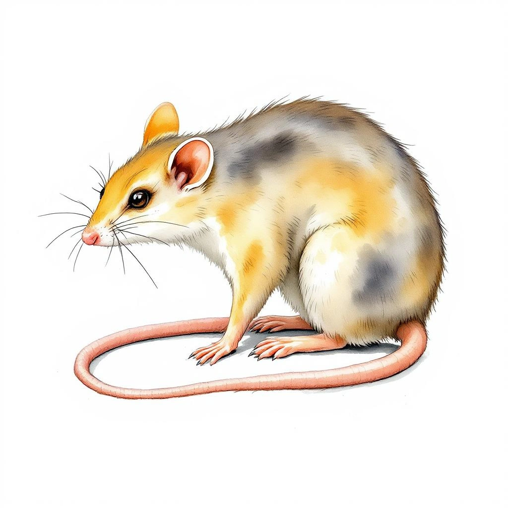 Watercolor illustration of Golden-rumped elephant shrew (Rhynchocyon chrysopygus)