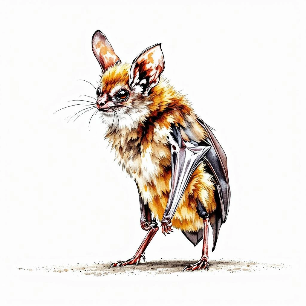 Watercolor illustration of Grandidier's Free-tailed Bat (Mops leucogaster)