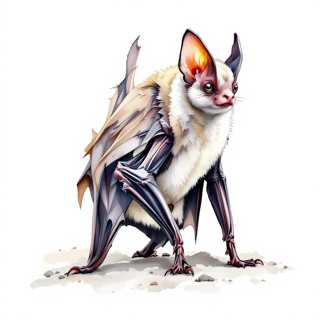 Watercolor illustration of Grandidier's Trident Bat (Paratriaenops auritus)