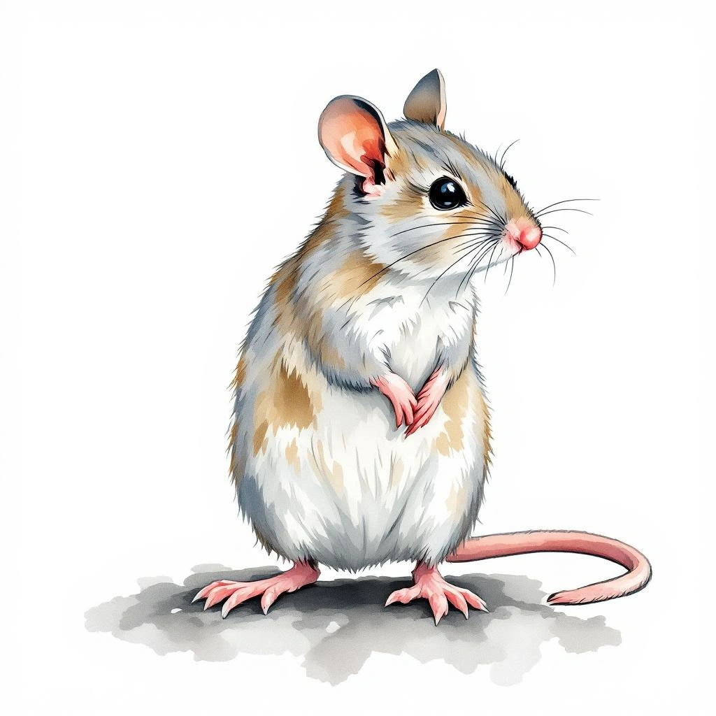 Watercolor illustration of Gray Birch Mouse (Sicista pseudonapaea)