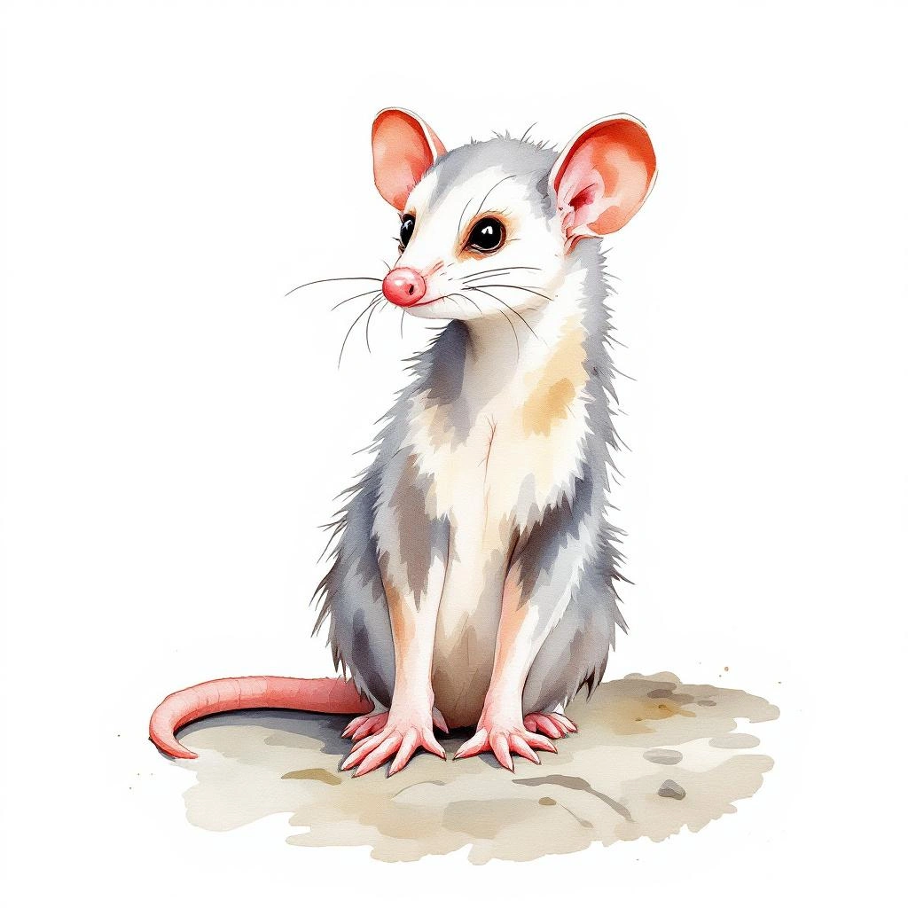 Watercolor illustration of Gray Slender Opossum (Marmosops incanus)