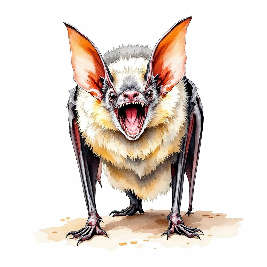Watercolor illustration of Graybeard Bat (Glyphonycteris daviesi)