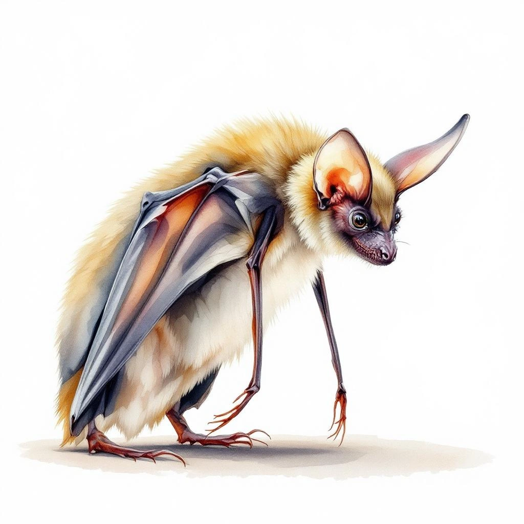 Watercolor illustration of Greater Ghost Bat (Diclidurus ingens)