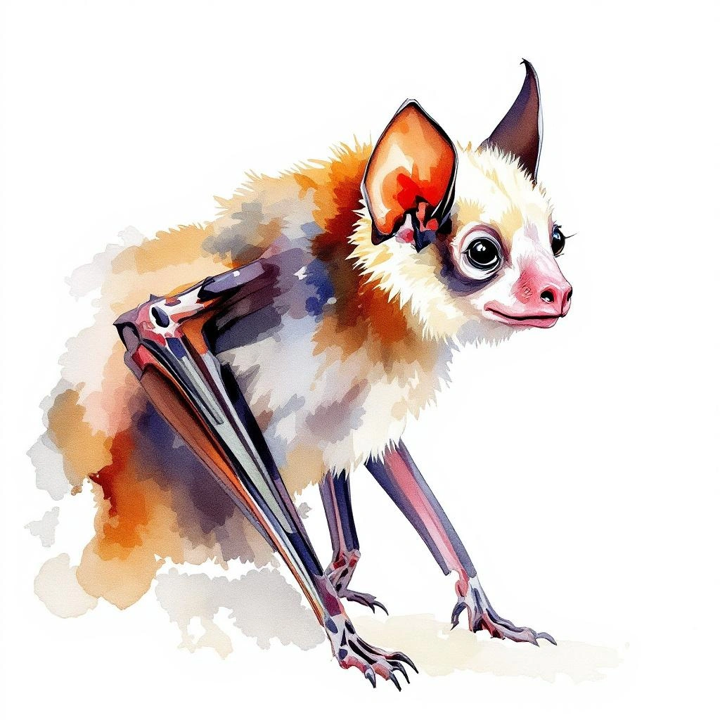 Watercolor illustration of Greater Long-nosed Fruit Bat (Macroglossus sobrinus)