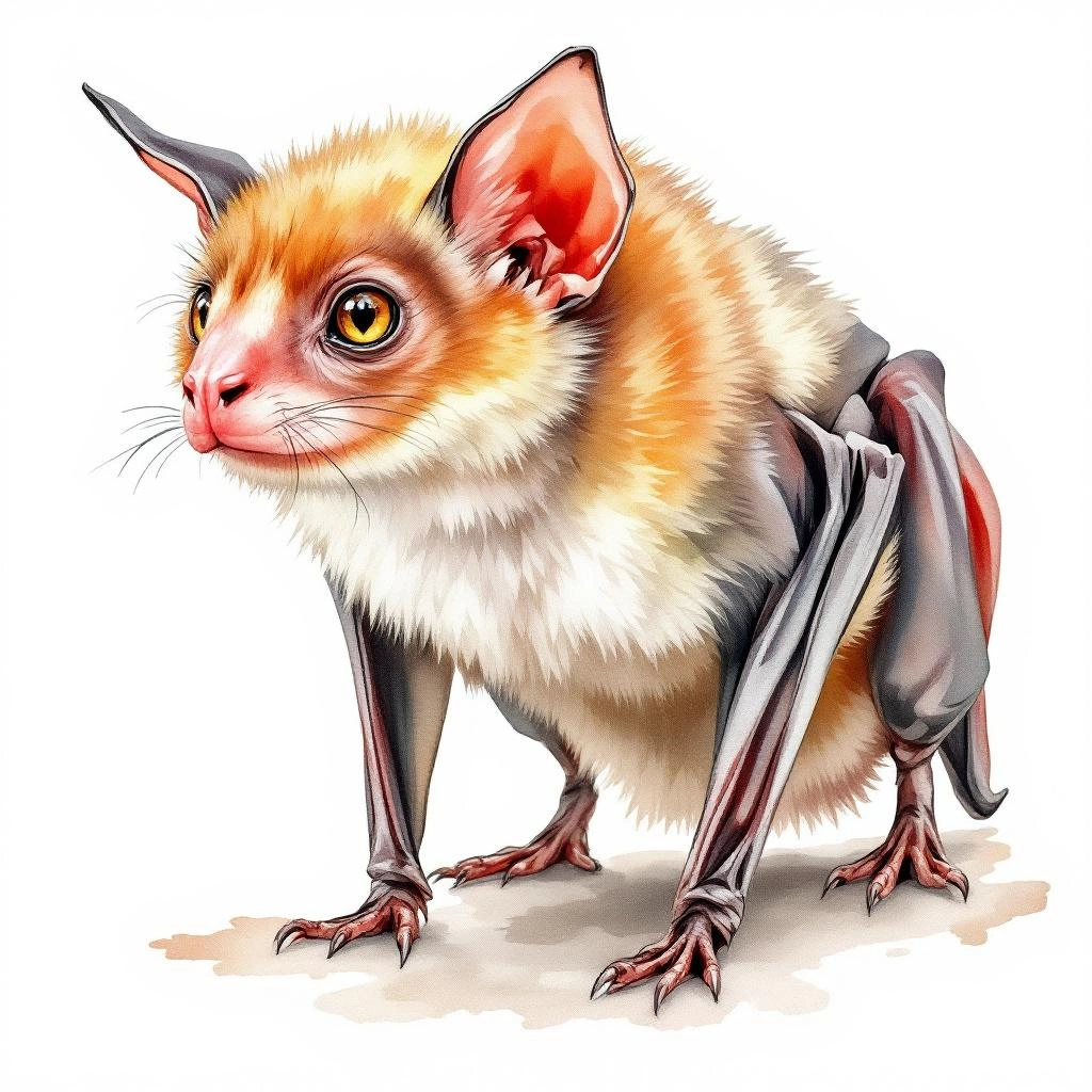 Watercolor illustration of Greater Short-nosed Fruit Bat (Cynopterus sphinx)