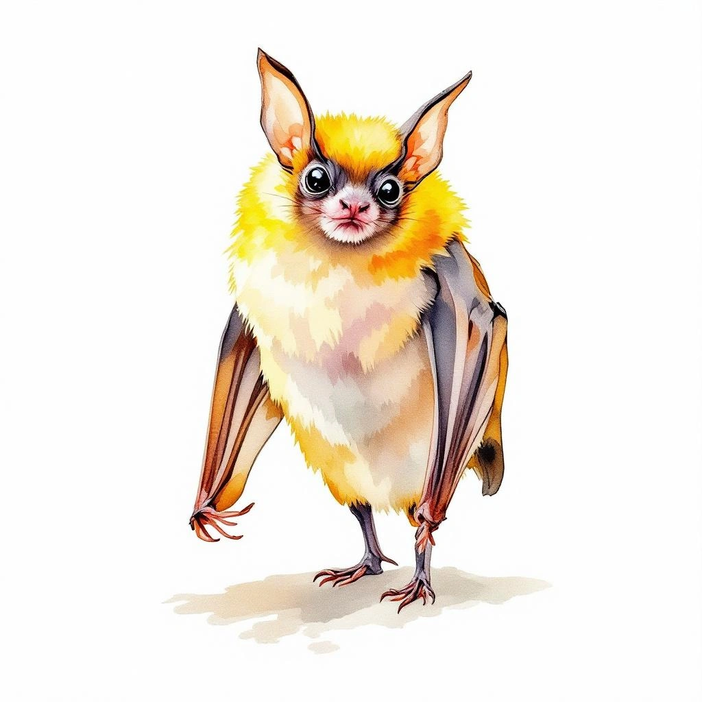 Watercolor illustration of Greater Yellow-shouldered Bat (Sturnira magna)