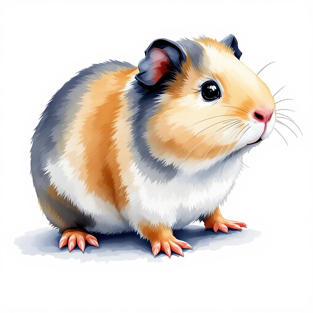 Watercolor illustration of Guinea pig (Cavia porcellus)