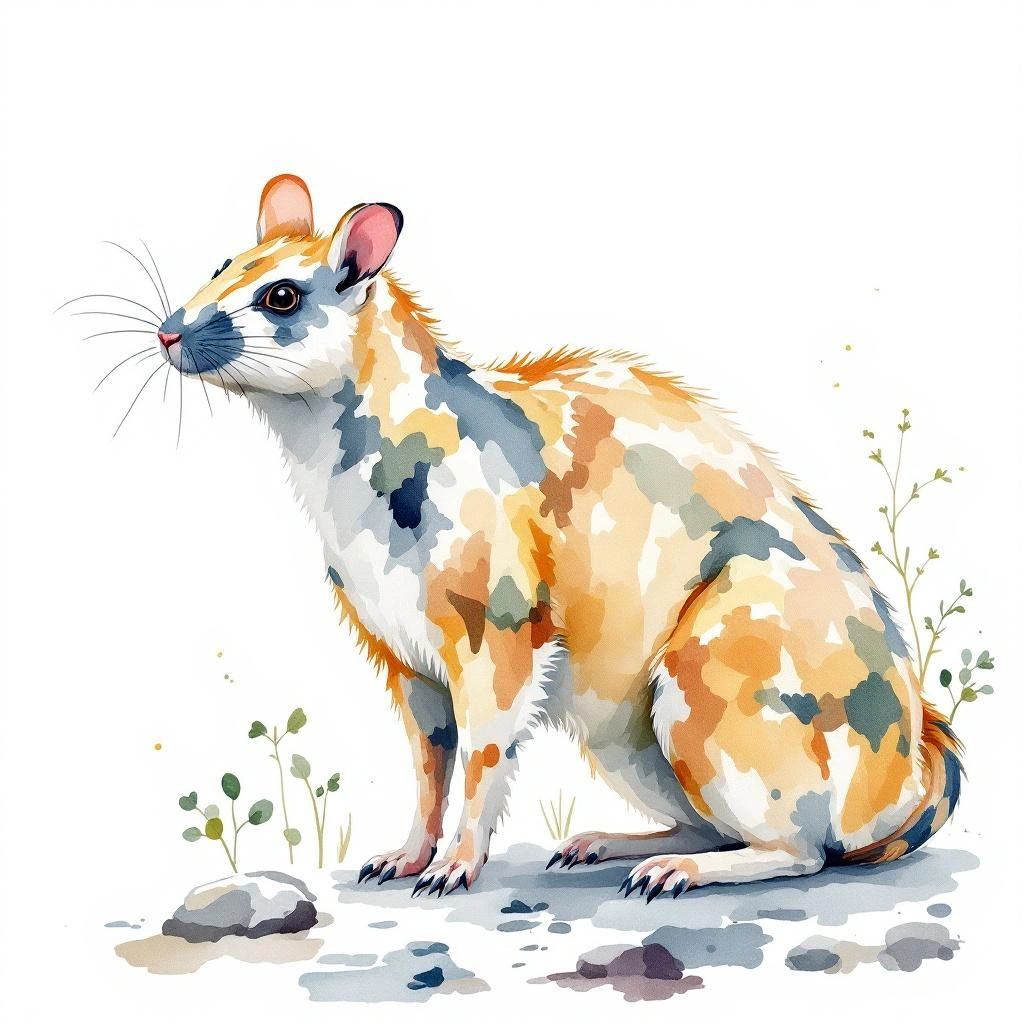 Watercolor illustration of Hainan Gymnure (Neohylomys hainanensis)
