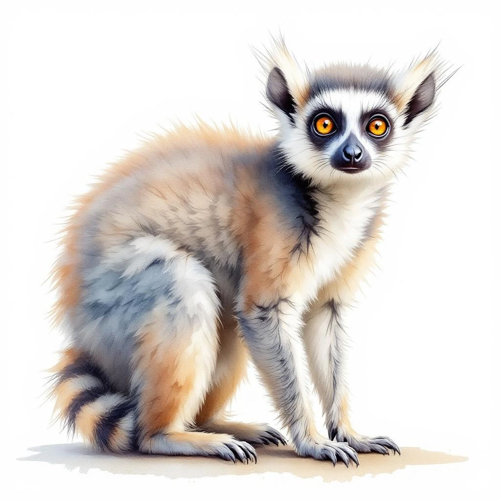 Watercolor illustration of Hairy-eared Dwarf Lemur (Allocebus trichotis)