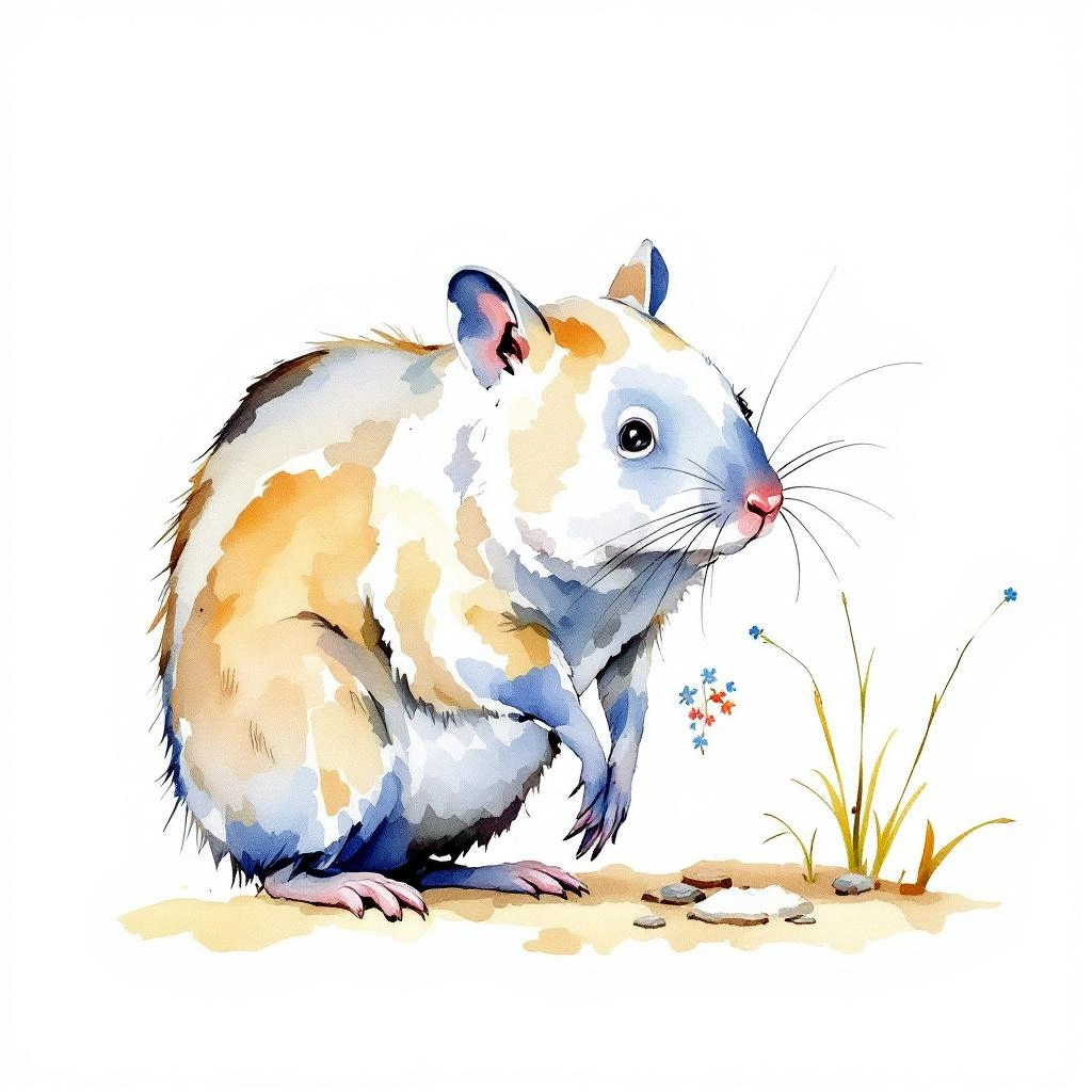 Watercolor illustration of Hammond's Oryzomys (Mindomys hammondi)