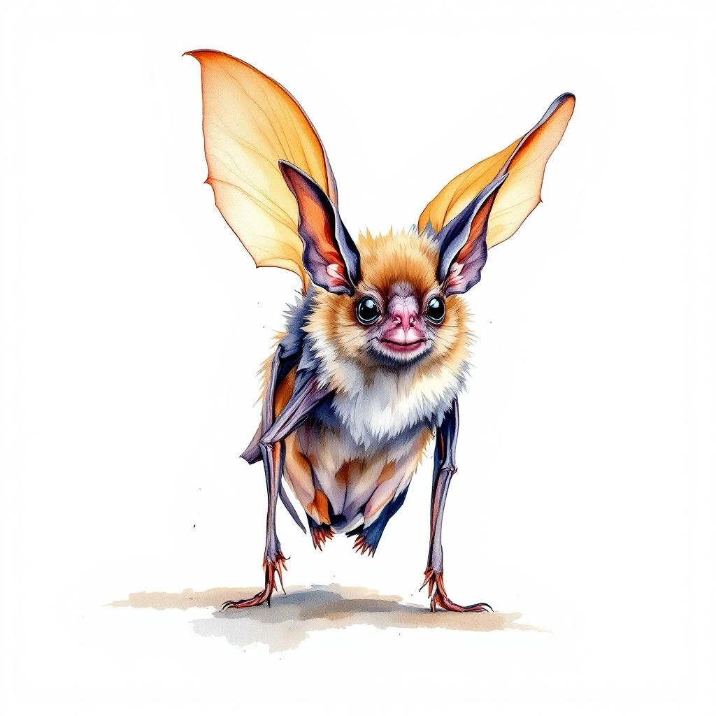 Watercolor illustration of Handley's Nectar Bat (Lonchophylla handleyi)