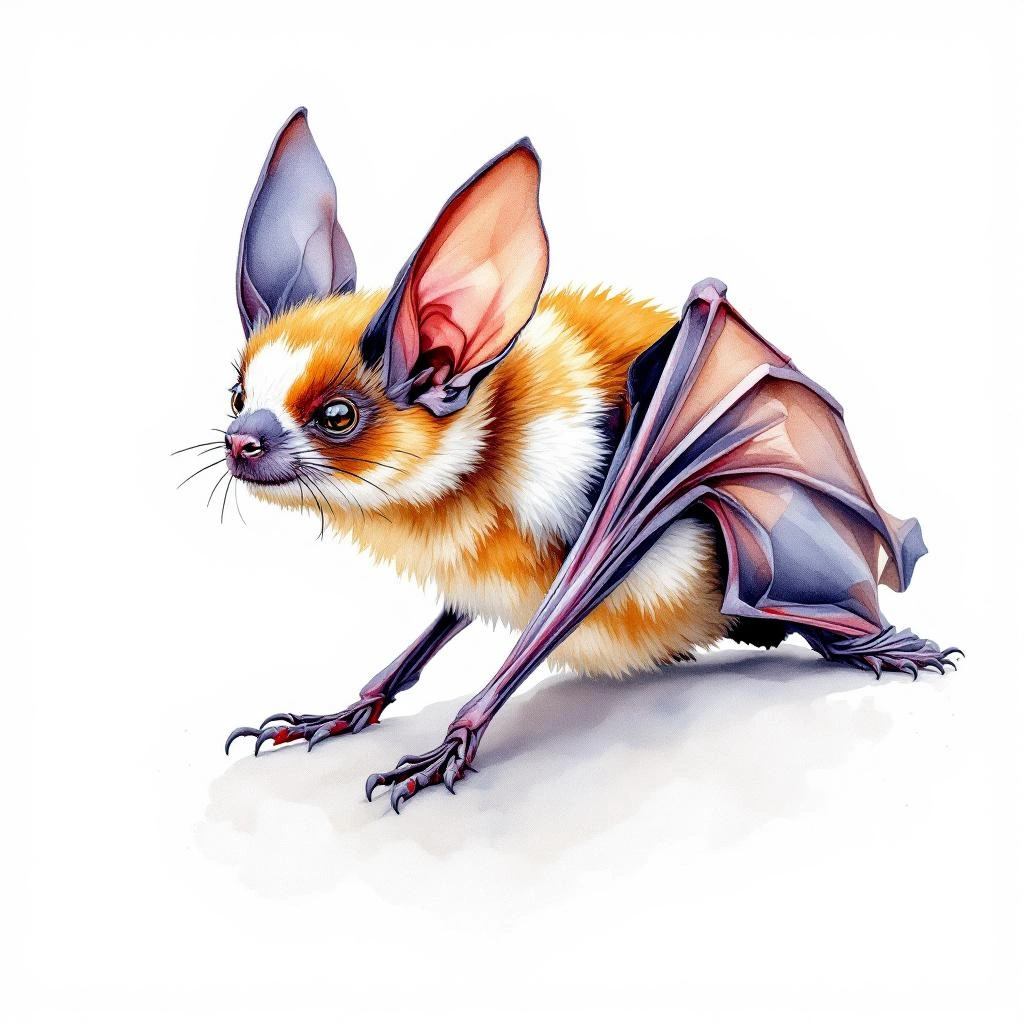 Watercolor illustration of Harlequin Bat (Scotomanes ornatus)