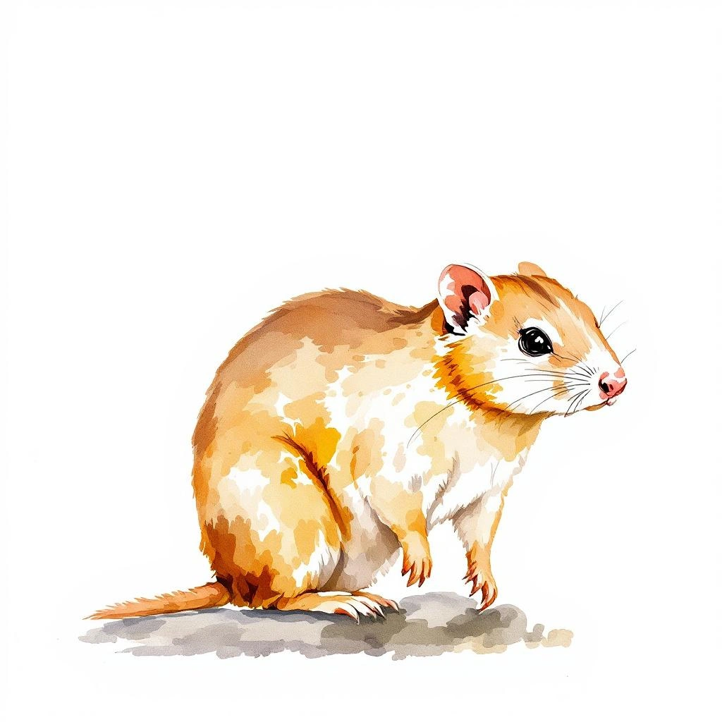 Watercolor illustration of Heath Pseudomys (Pseudomys shortridgei)