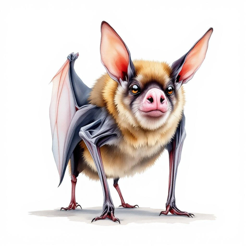 Watercolor illustration of Heller's Broad-nosed Bat (Platyrrhinus helleri)