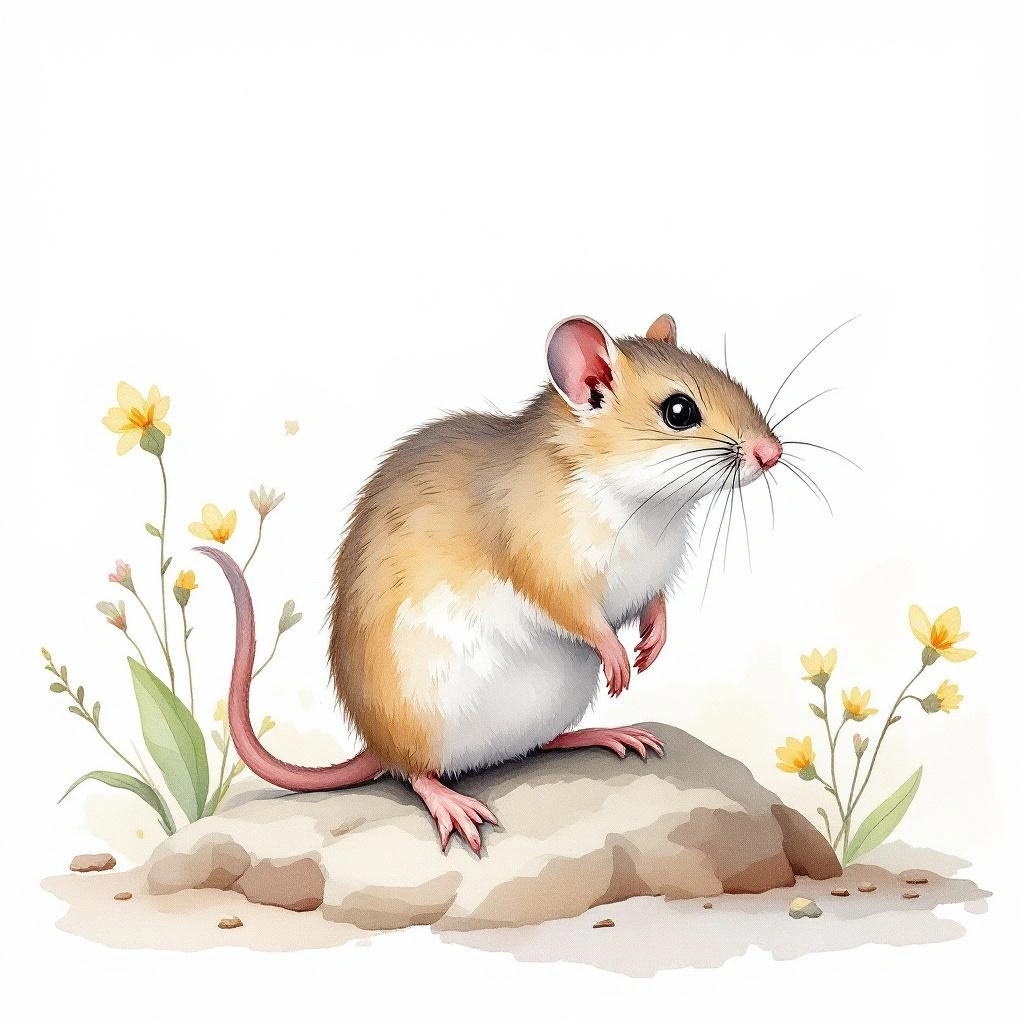 Watercolor illustration of Herb Field Mouse (Apodemus uralensis)