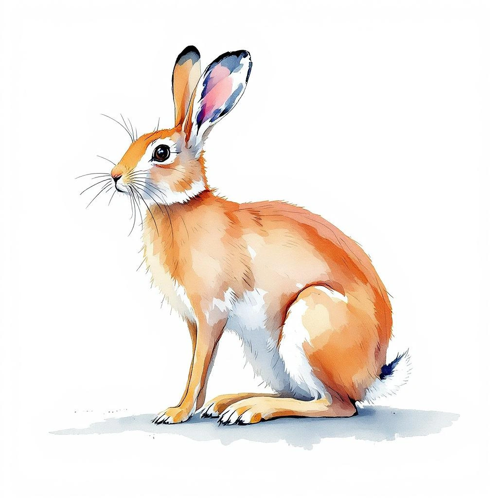 Watercolor illustration of Hewitt's Red Rock Hare (Pronolagus saundersiae)