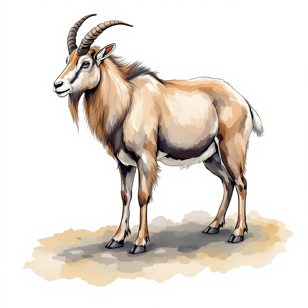 Watercolor illustration of Jharal (Hemitragus jemlahicus)