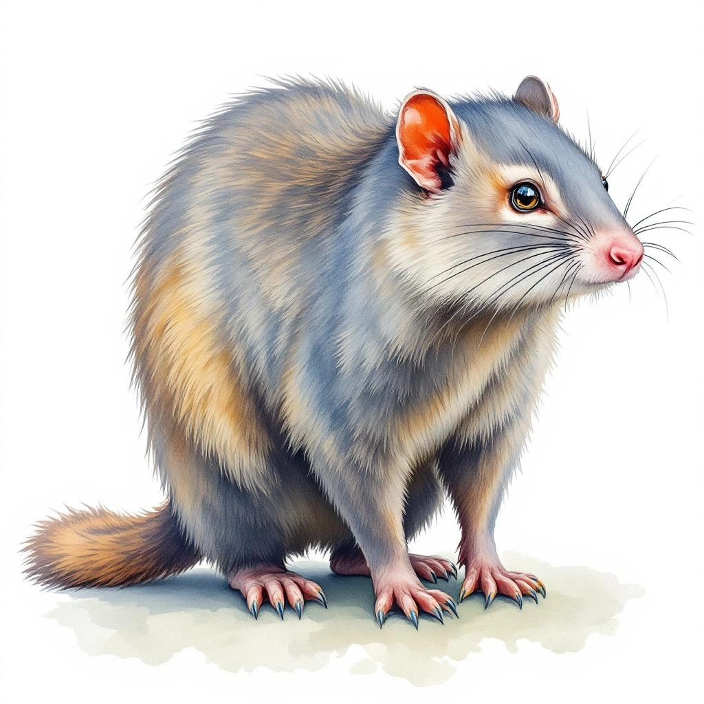 Watercolor illustration of Hispaniolan Hutia (Plagiodontia aedium)