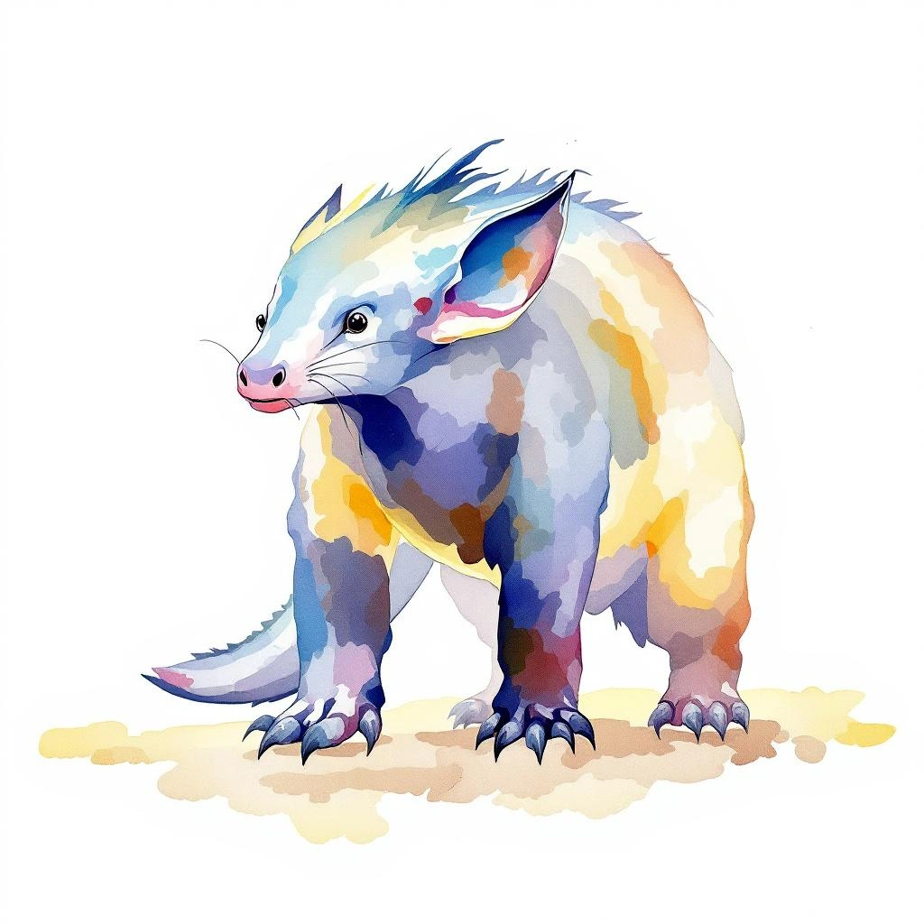 Watercolor illustration of Schlitzrüßler (Solenodon paradoxus)