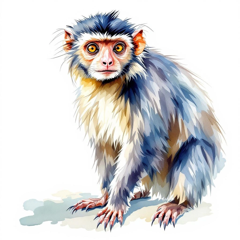 Watercolor illustration of Hoffmanns's Titi (Plecturocebus hoffmannsi)