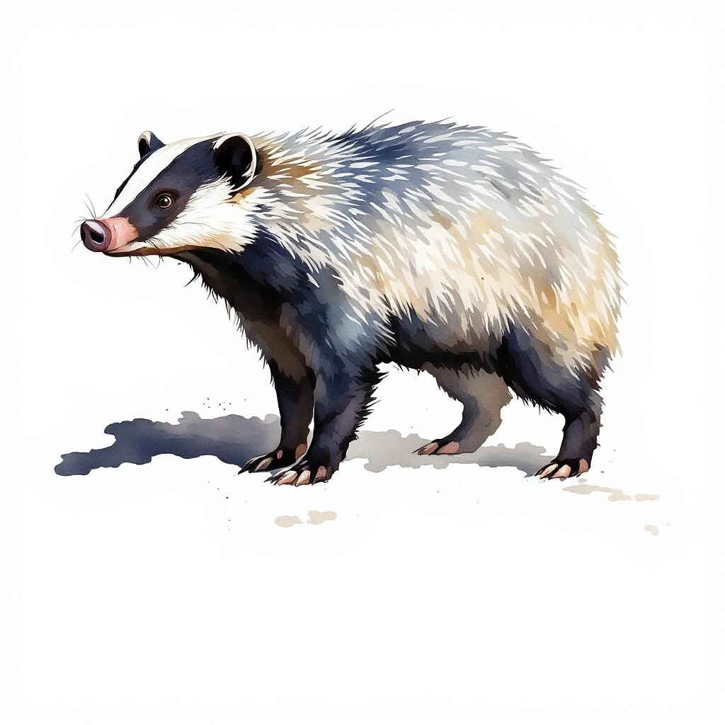 Watercolor illustration of Hog badger (Arctonyx collaris)