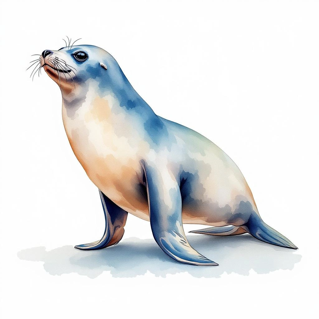 Watercolor illustration of Hooded seal (Cystophora cristata)
